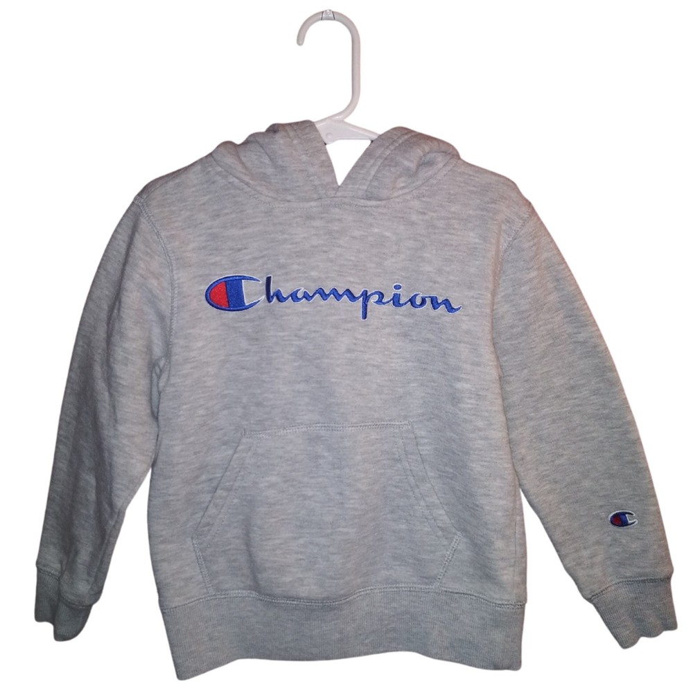 Champion Gray Champion Logo Pull-over Hooded Sweater - Size 5 Youth - EUC